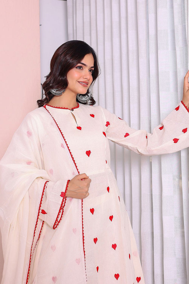 Off White Printed Cotton Kurti Palazzo Set (19Heart)