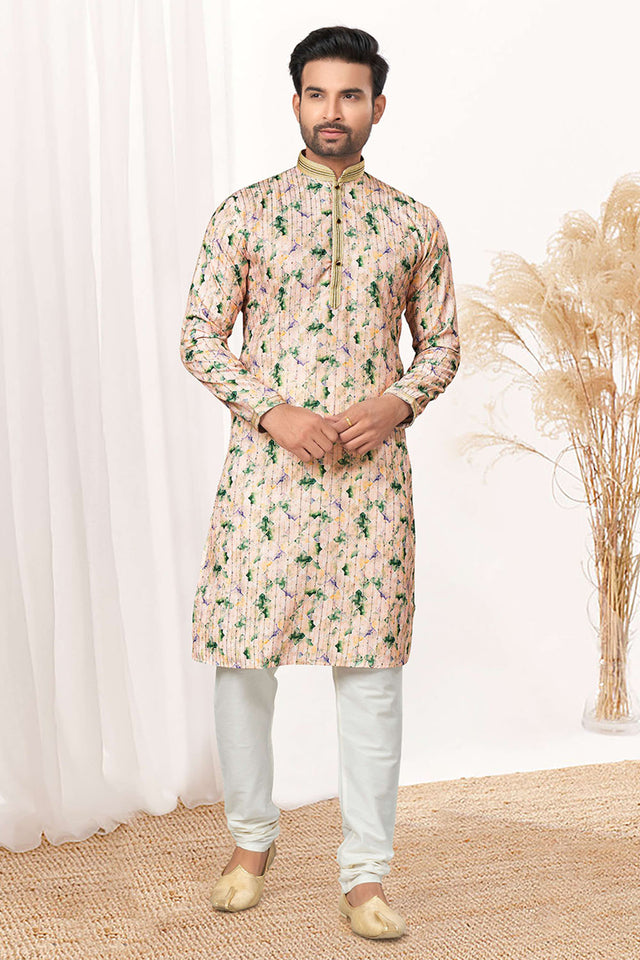 Multi-Color Geometric Printed Cotton Kurta Pyjama Set