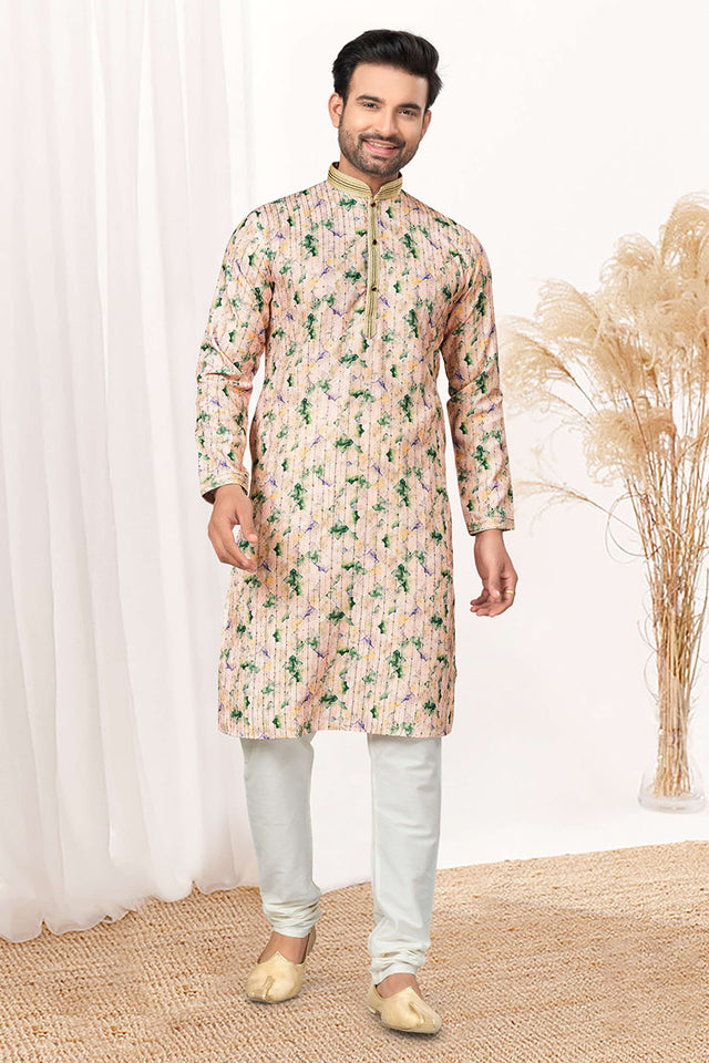 Multi-Color Geometric Printed Cotton Kurta Pyjama Set