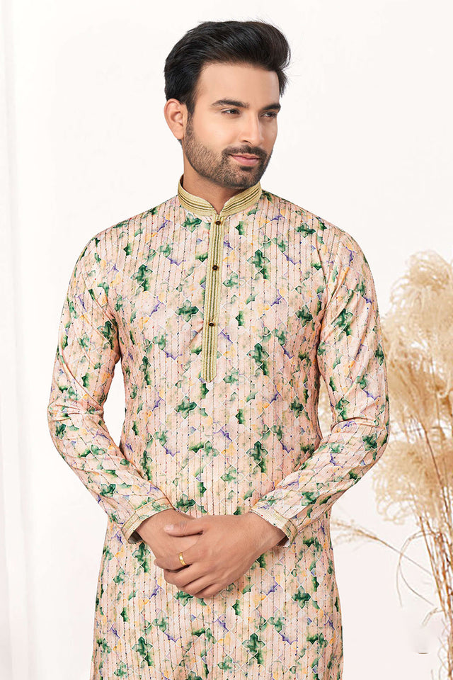 Multi-Color Geometric Printed Cotton Kurta Pyjama Set