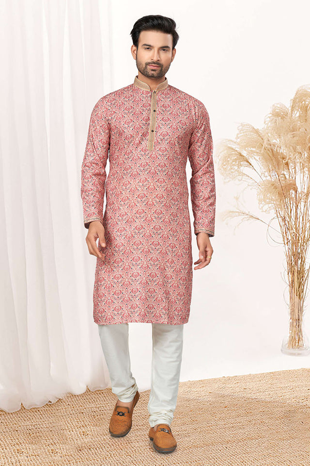 Pink Ajrakh Printed Cotton Kurta Pyjama Set