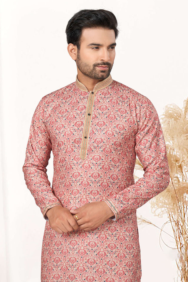Pink Ajrakh Printed Cotton Kurta Pyjama Set