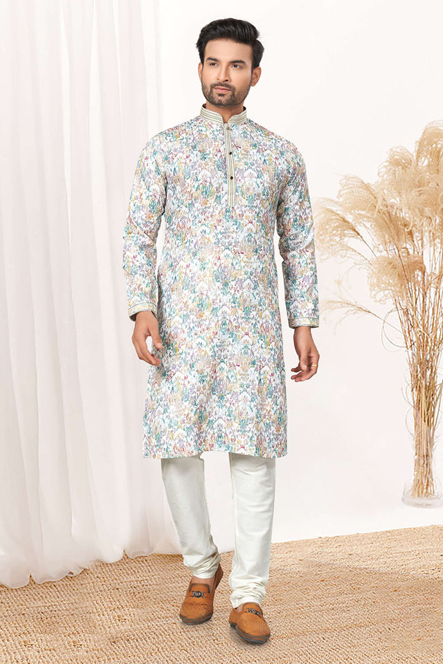 Multi-Color Ajrakh Printed Cotton Kurta Pyjama Set