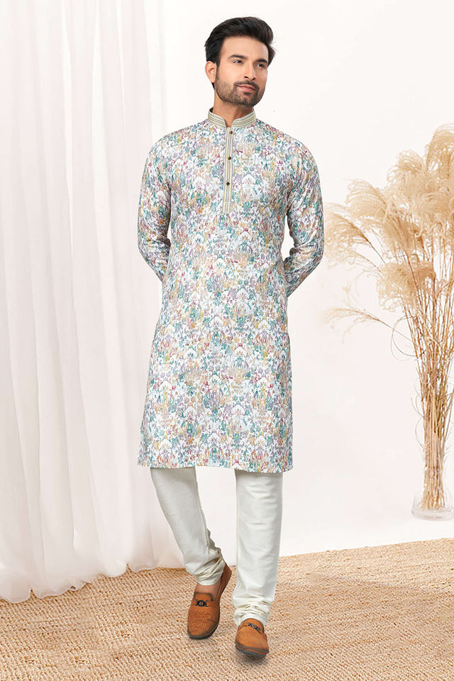 Multi-Color Ajrakh Printed Cotton Kurta Pyjama Set