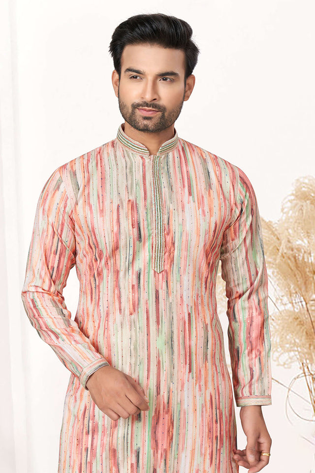 Multi-Color Printed Cotton Kurta Pyjama Set