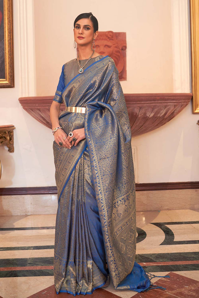 Kaabha Silk Blue Woven Handloom Saree