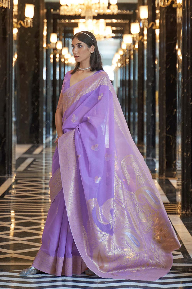 Kabana Lavender Linen Woven Saree