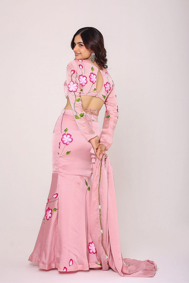 Pink Floral Printed Satin Lehenga (21lightpink)