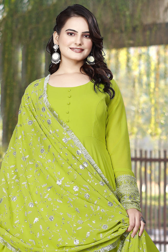 Dark Green Solid Georgette Anarkali Gown Set
