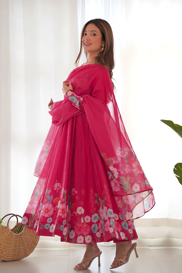 Pink Solid Organza Anarkali Gown Set
