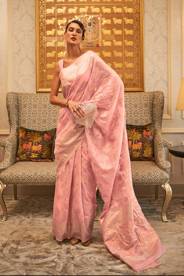Kyma Pink Silk Woven Saree