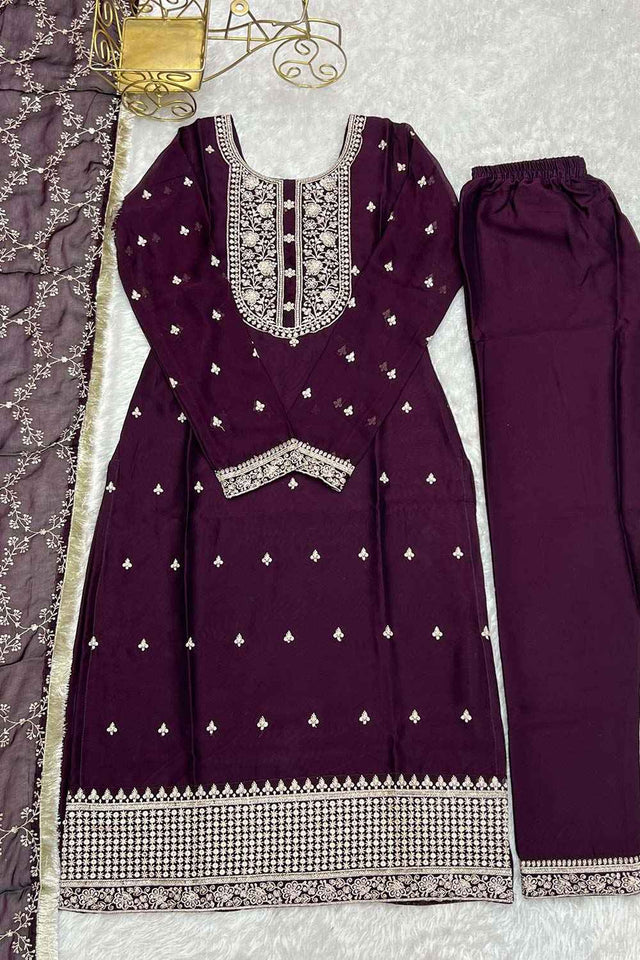 Red Embroidered Georgette Kurti with Pant