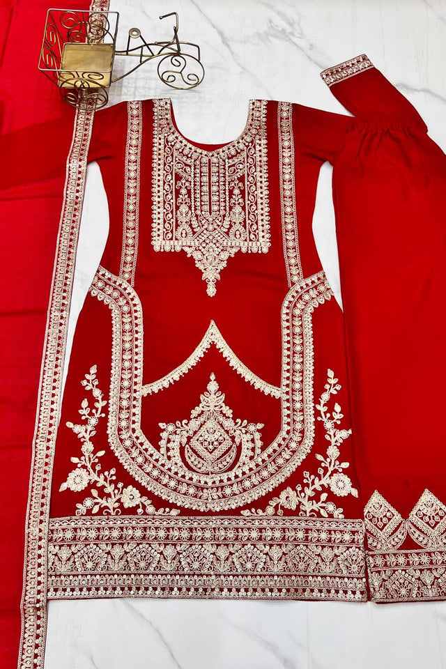 Red Sequin With Embroidered Silk Pakistani Suit Set
