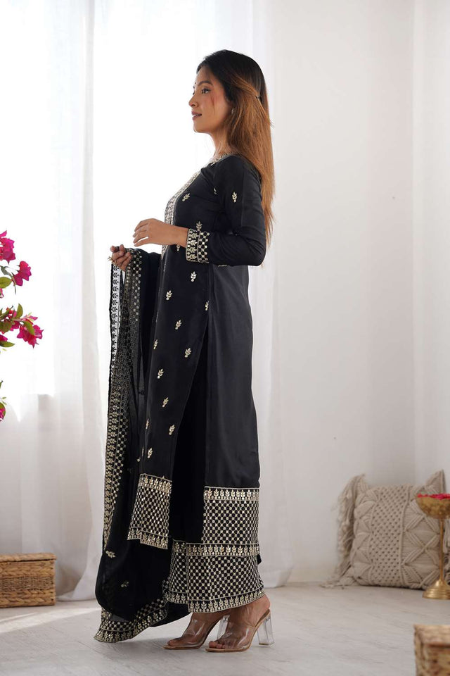 Black Sequin Chinon Pakistani Suit Set