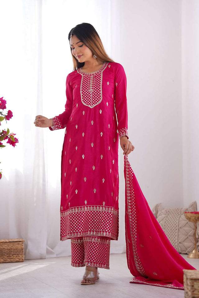 Pink Sequin Chinon Pakistani Suit Set