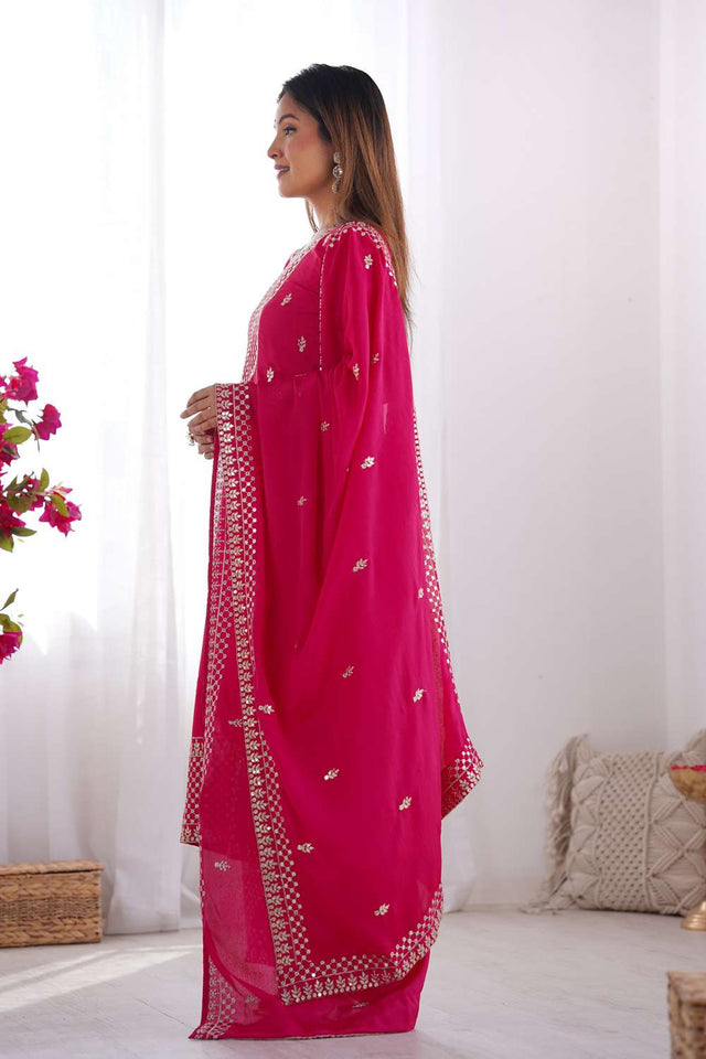 Pink Sequin Chinon Pakistani Suit Set