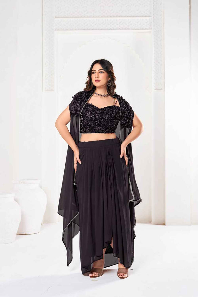 Black Solid Silk Lehenga