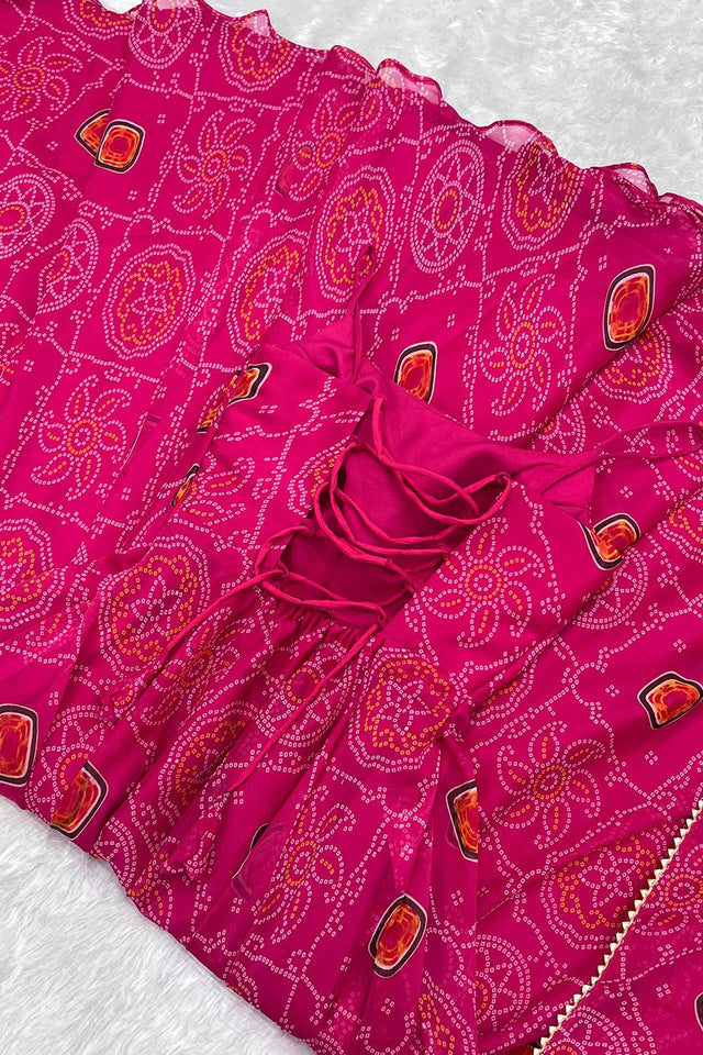 Pink Chiffon Bandhani Sleeveless Anarkali Suit Set