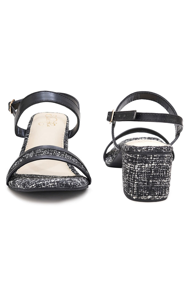 Black Thread work Pu Leather Heels