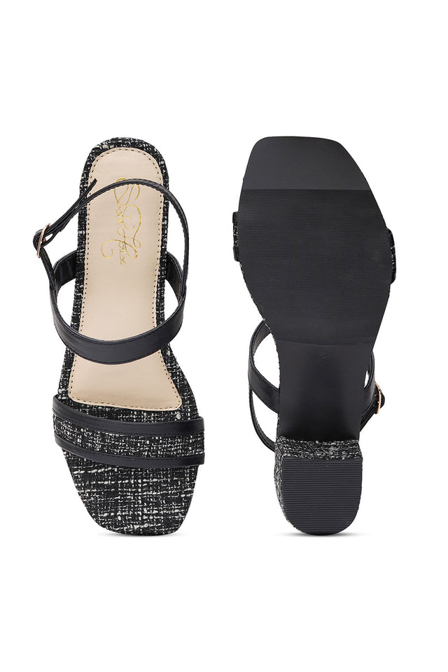 Black Thread work Pu Leather Heels