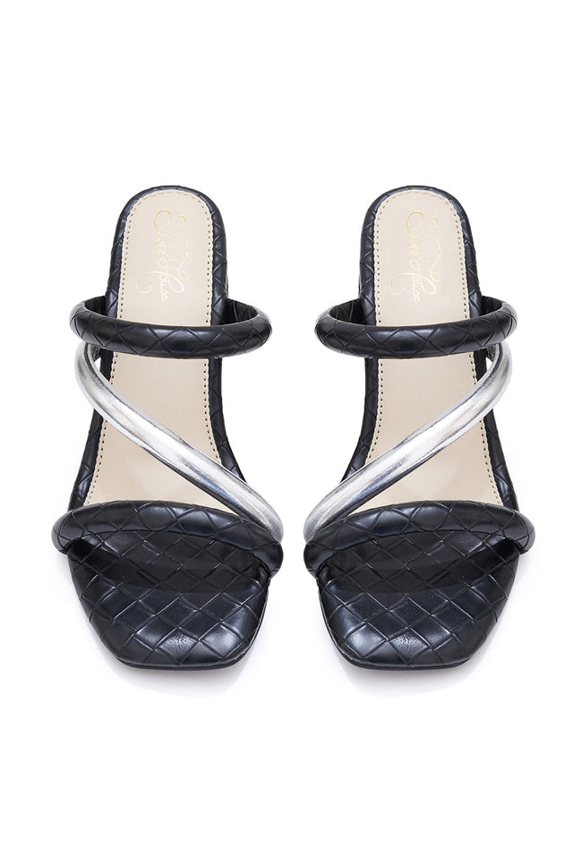 Black Checkered Pu Leather Heels