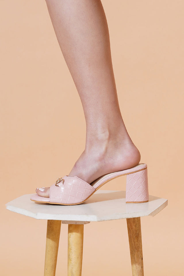 Pink Checkered Pu Leather Heels