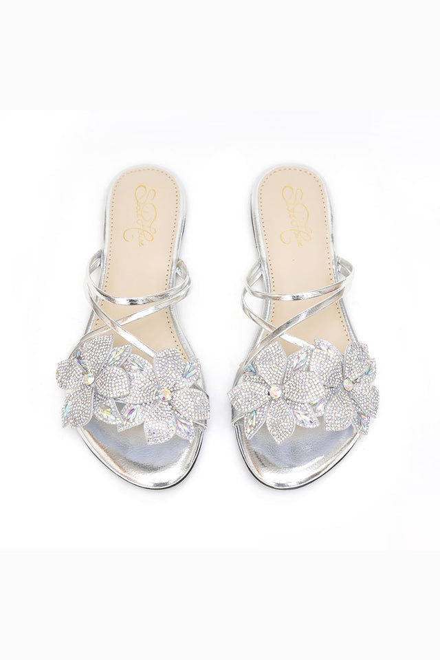 Silver Embellished Pu Leather Flats