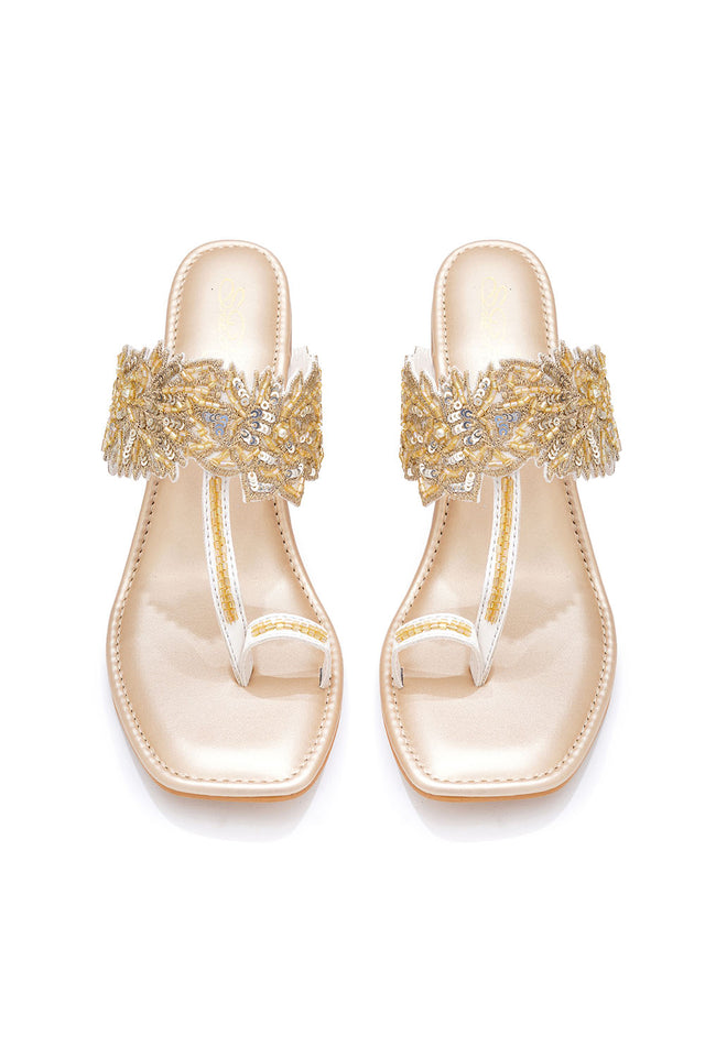 Gold Embellished Pu Leather Heels