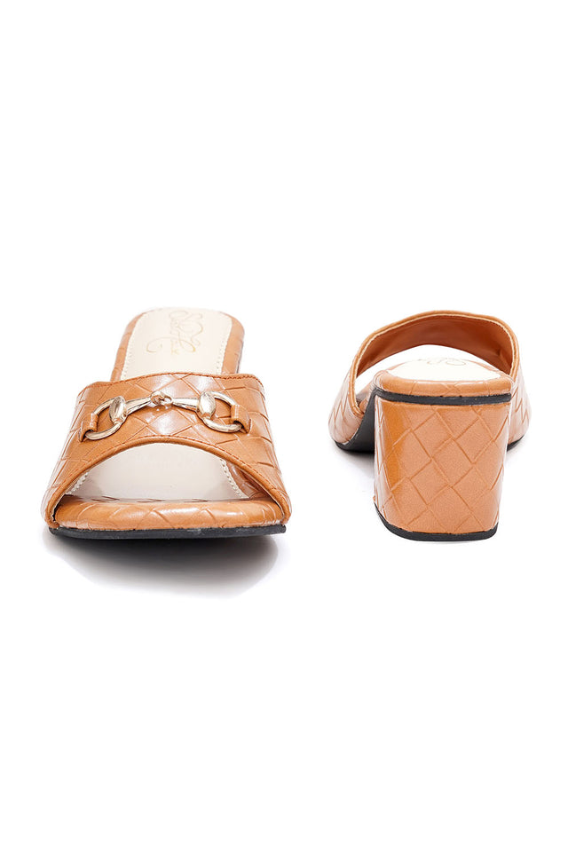 Brown Checkered Pu Leather Heels