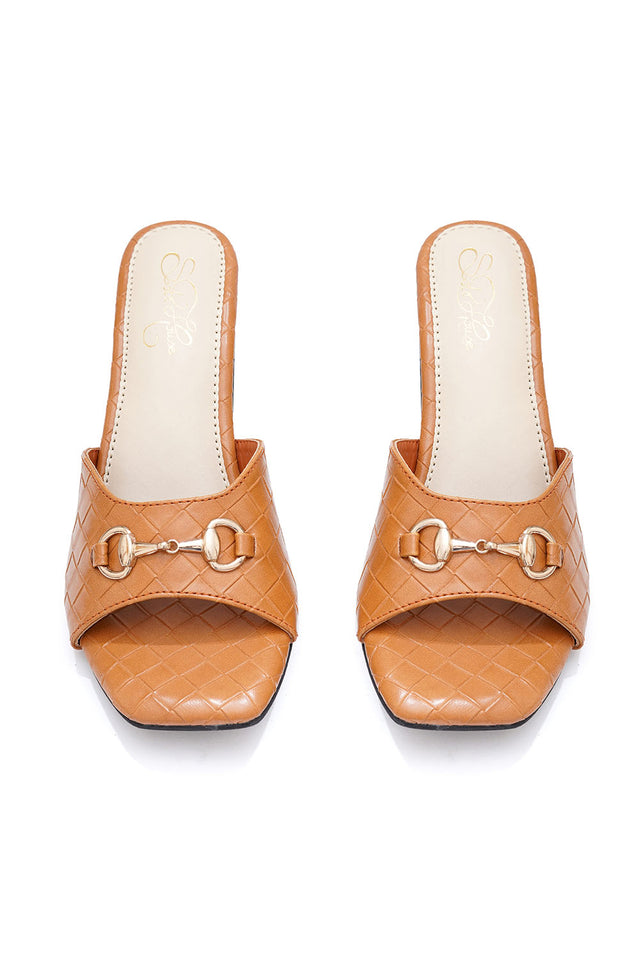 Brown Checkered Pu Leather Heels