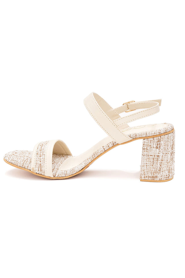 Cream Checkered Pu Leather Heels