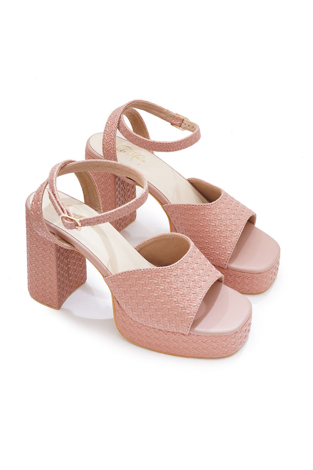 Pink Checkered Pu Leather Heels