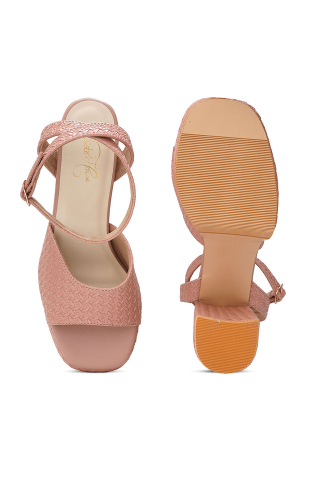 Pink Checkered Pu Leather Heels