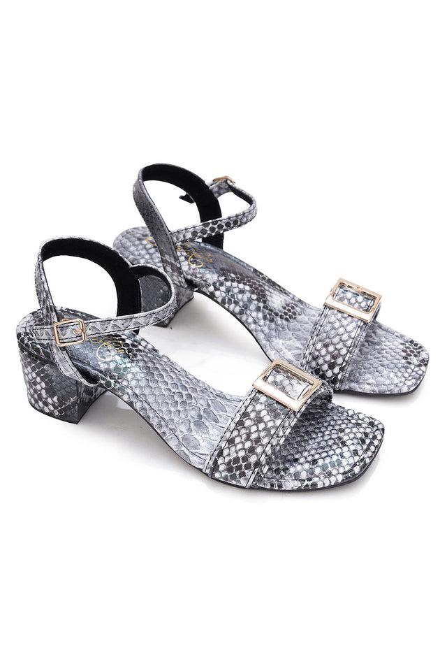 Grey Printed Pu Leather Heels