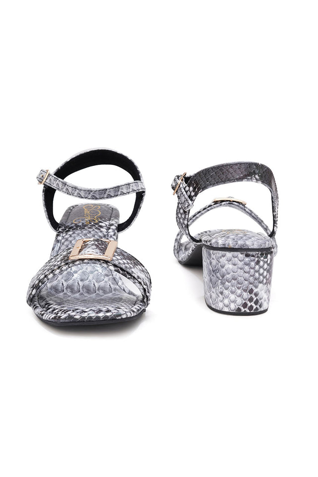 Grey Printed Pu Leather Heels