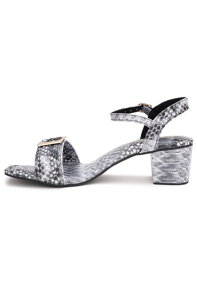 Grey Printed Pu Leather Heels