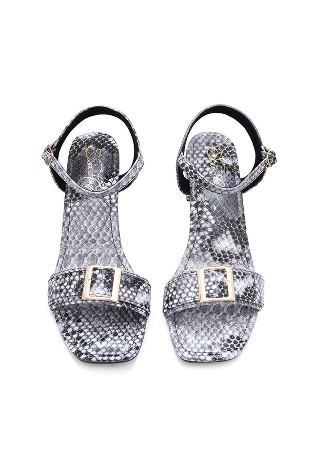 Grey Printed Pu Leather Heels