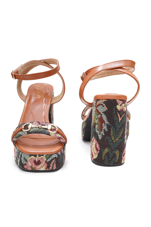 Multi Color Jacquard Pu Leather Heels