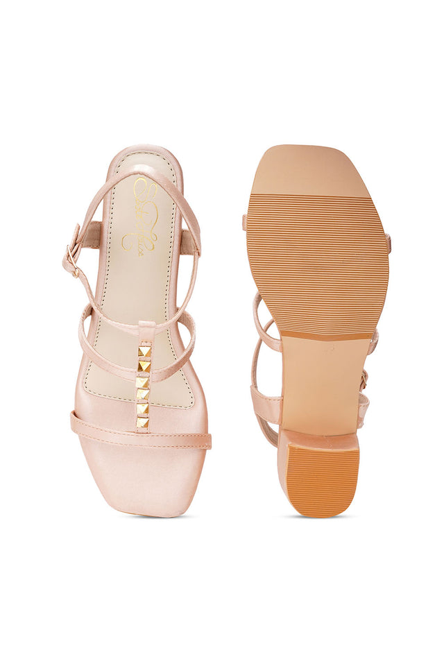 Pink Embellished Pu Leather Heels