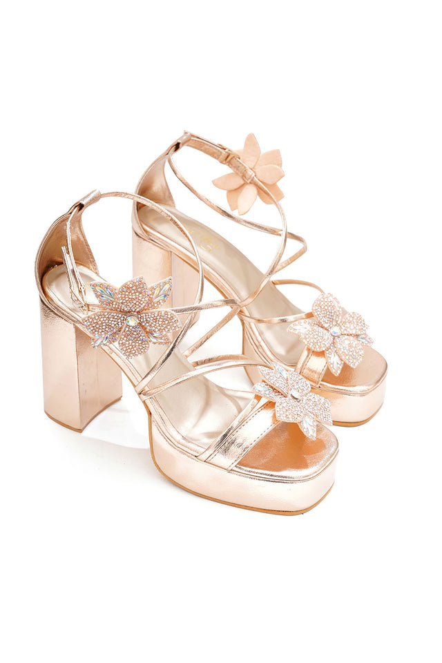 Multi Color Embellished Pu Leather Heels