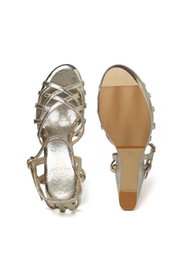 Gold Shimmer Pu Leather Wedges