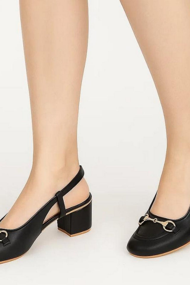 Black Faux Leather Block Heel (3368)