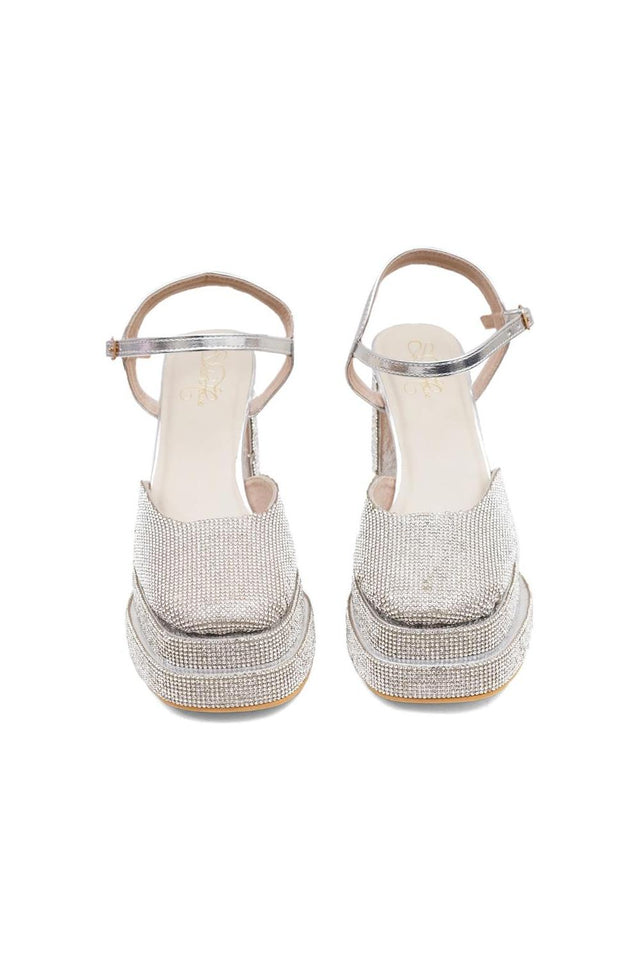 Silver Faux Leather Platform Heel (3374)