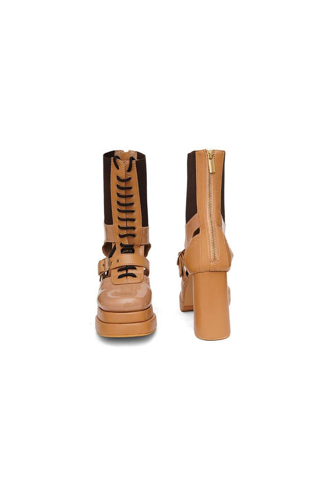 Beige Faux Leather Boots (3375)