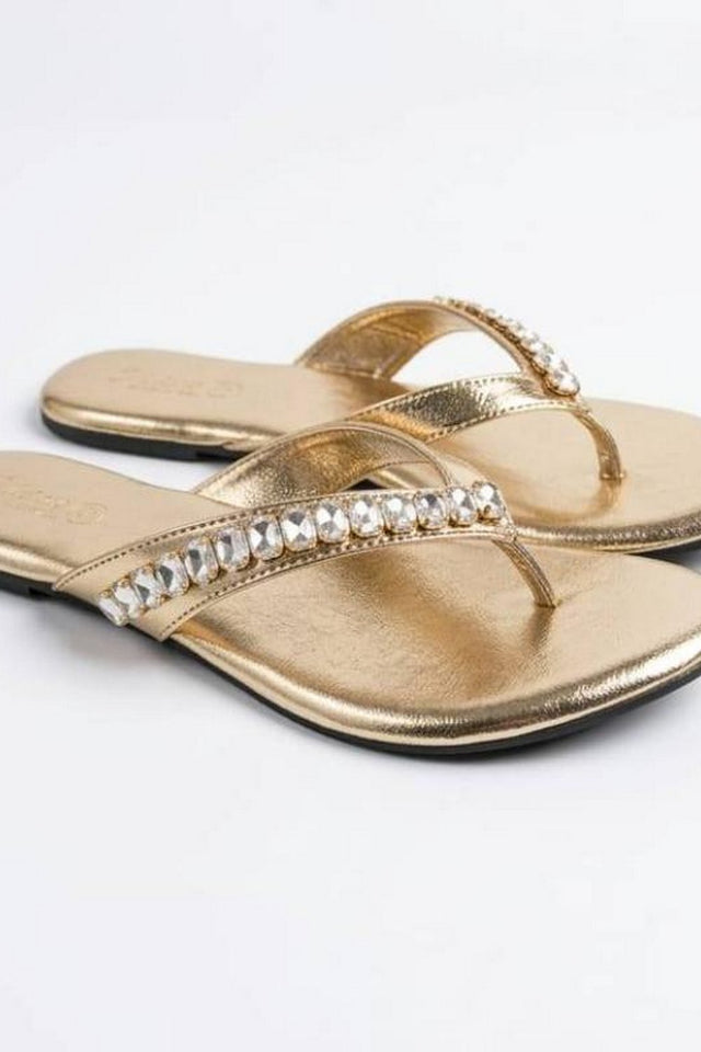 Gold Faux Leather Flats (3413)