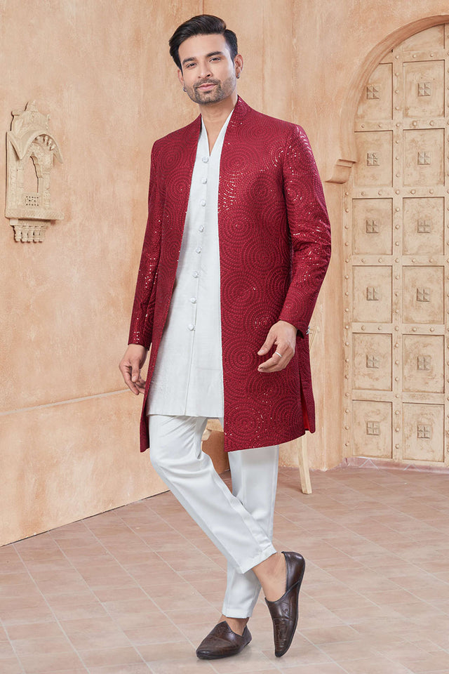 Multi-Color Sequin with Embroidered Silk Kurta Pyjama Set