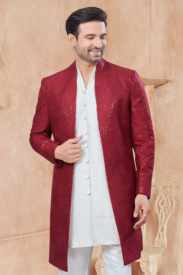 Multi-Color Sequin with Embroidered Silk Kurta Pyjama Set