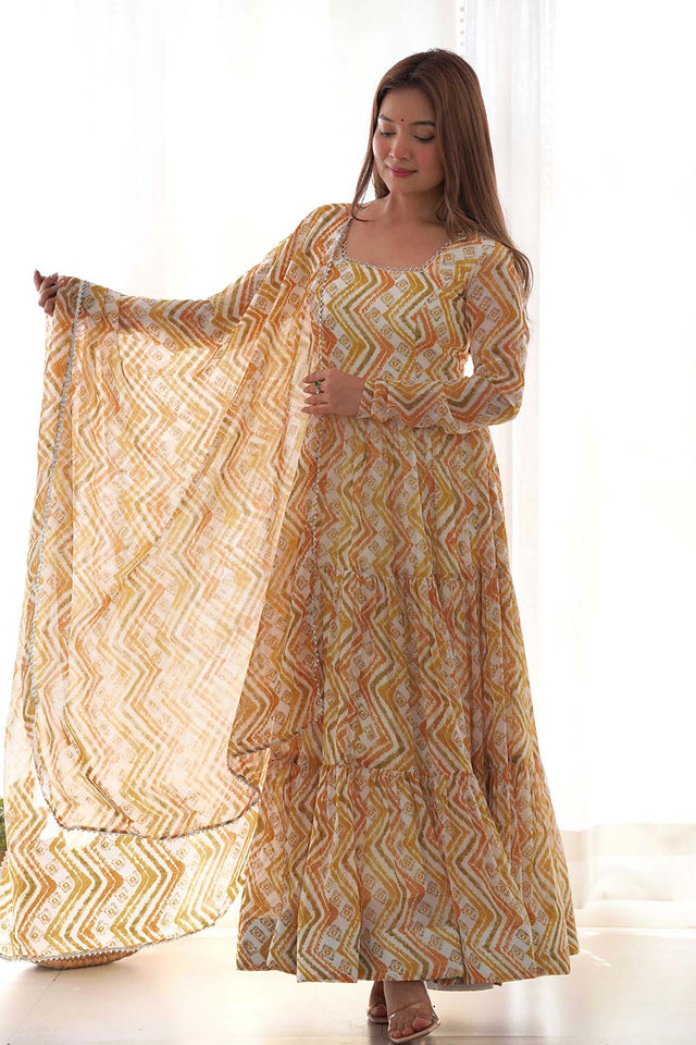 Yellow Georgette Traditional Full Sleeves Anarkali Suit Set