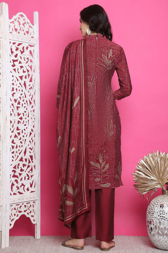 Maroon Muslin Digital Printed Kurti Pant Set