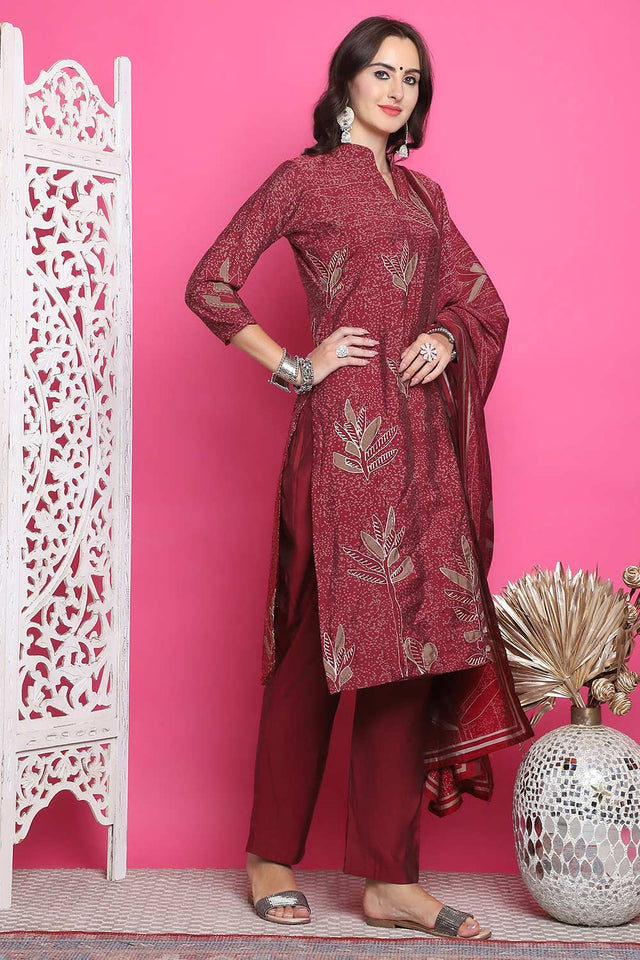 Maroon Muslin Digital Printed Kurti Pant Set